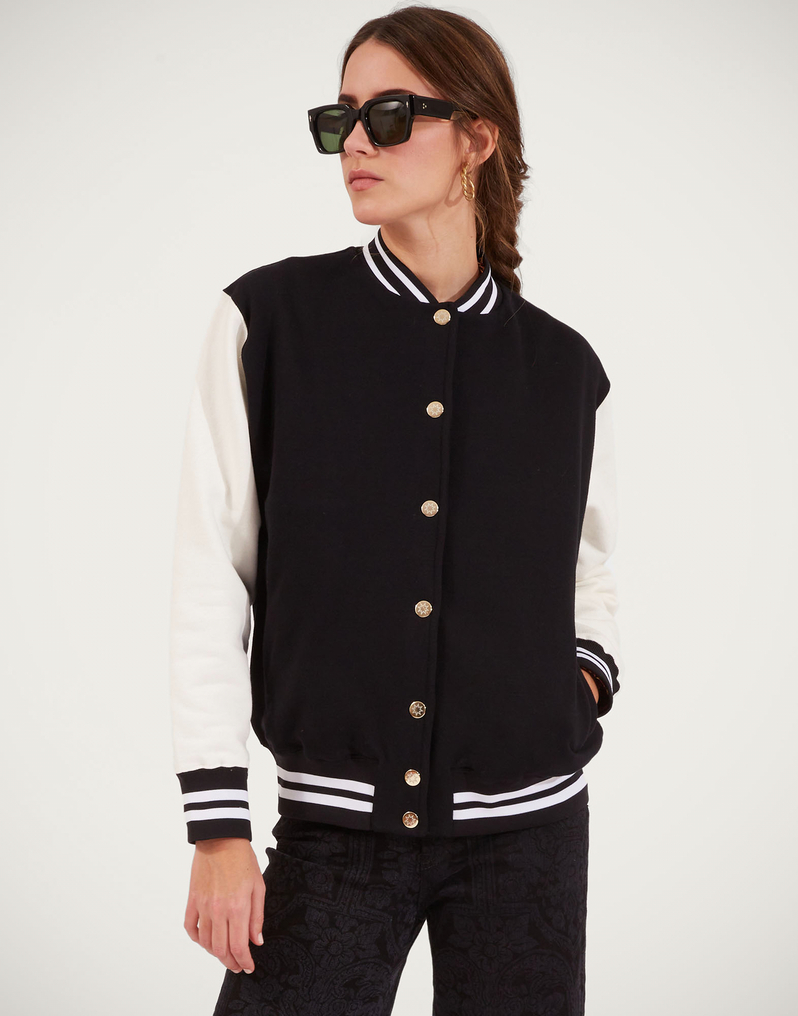 La DoubleJ Embroidered Sisterhood Varsity Bomber La DoubleJ Embroidered Sisterhood Varsity Bomber Solid Black JAC0065JER028SOLIDBL01