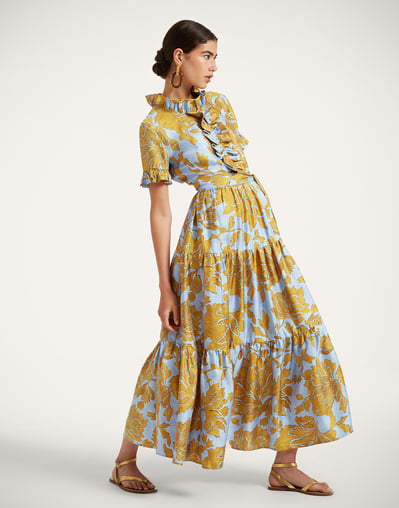 yellow and light blue dress Blue and Yellow Daisy Floral Tea Length Dress Ohmollydress