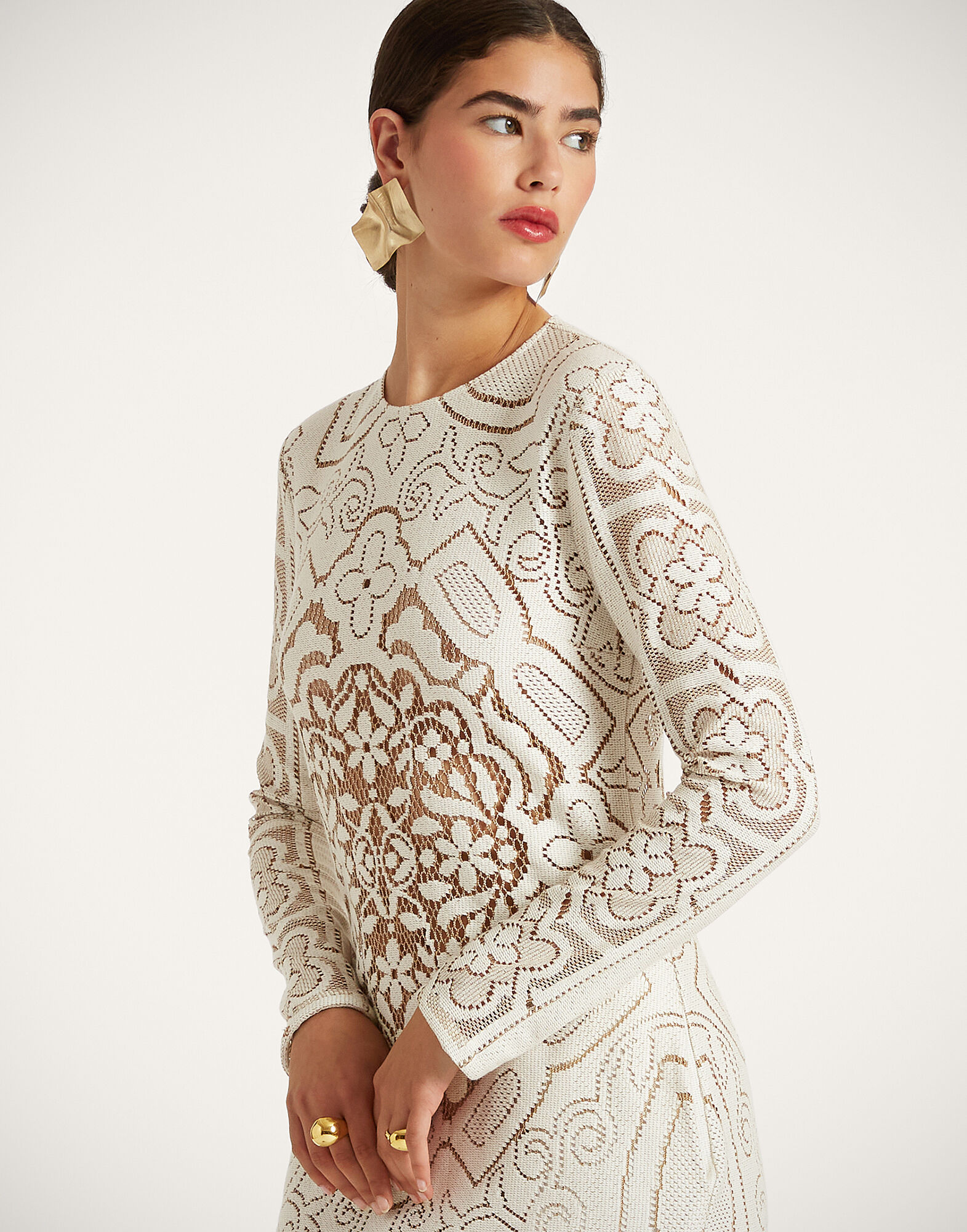 Lacey Long Sleeve Swing Dress in Solid White Smoke for Women