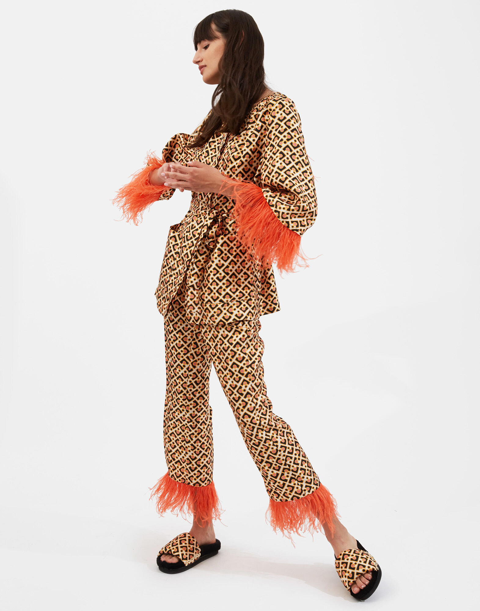 La DoubleJ Boudoir Trousers (With Feathers) Puzzle Rosa TRO0043SIL001PUZ0002