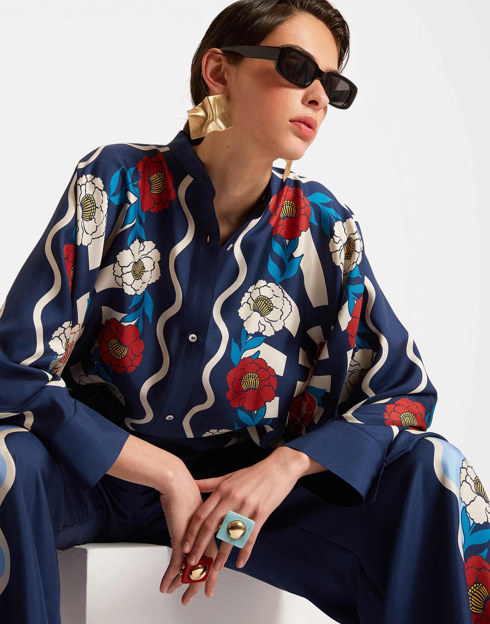 La DoubleJ Foulard Shirt Whitsun Plac&eacute;e Blue SHI0059SIL006FSK03BU03