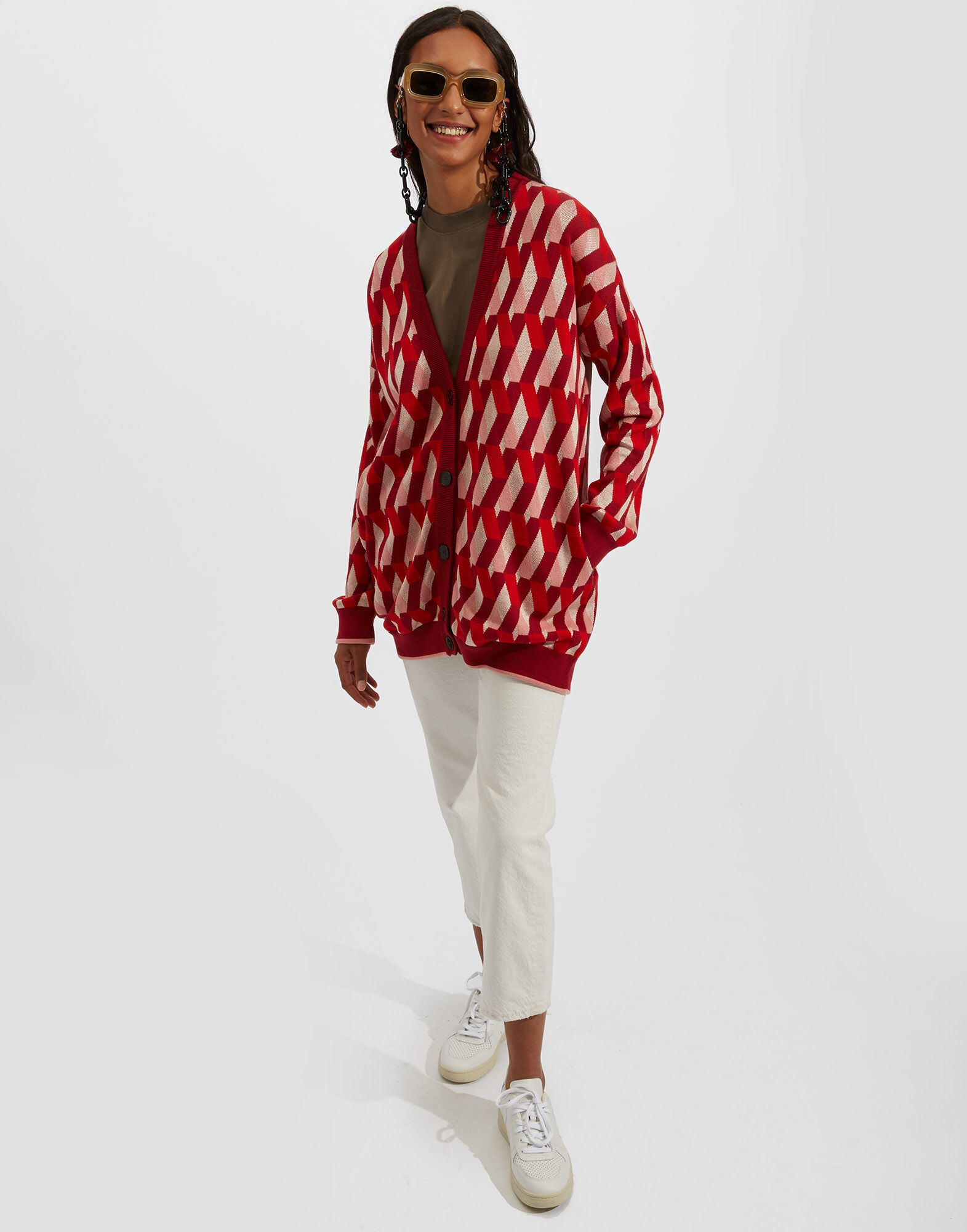 La DoubleJ Knit Leisure Cardigan Diamond Rosso PUL0068KNI044VAR0100