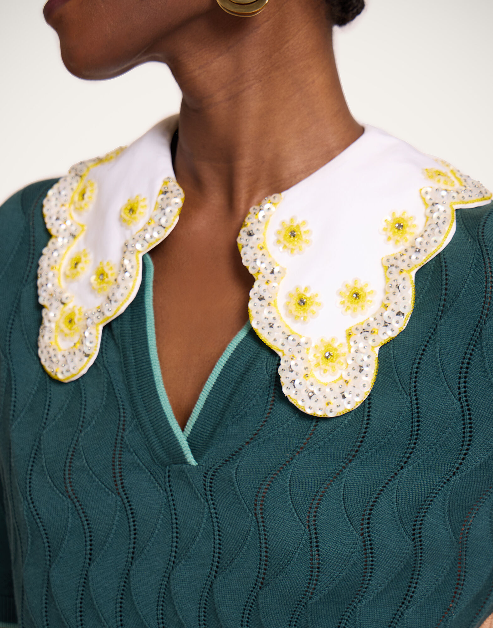 La DoubleJ Crop Polo Color Block Teal & Coral PUL0359KNI197VA466BU07