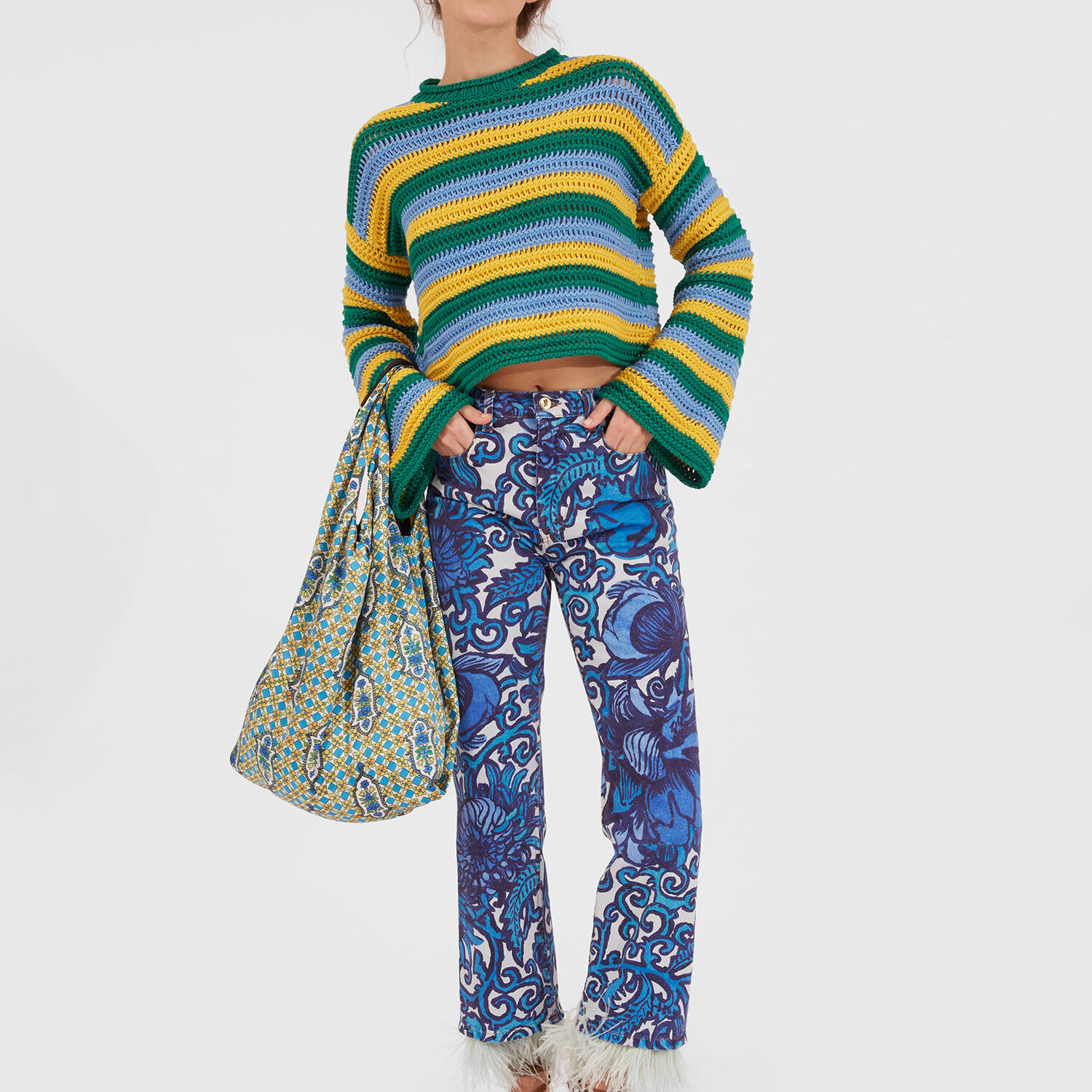 LA DOUBLEJ FANCY CROP JEANS (WITH FEATHERS) 