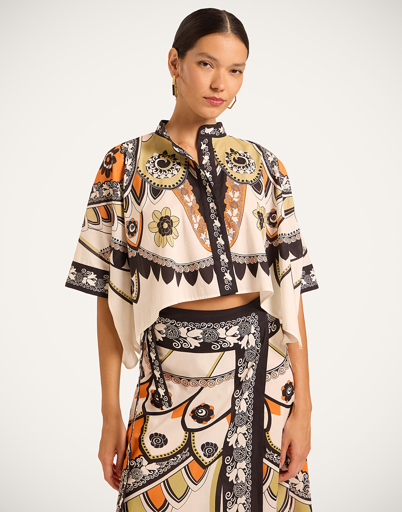La DoubleJ Mini Foulard Shirt Plume Plac&eacute;e Ivory SHI0091COT056PLU03WH04