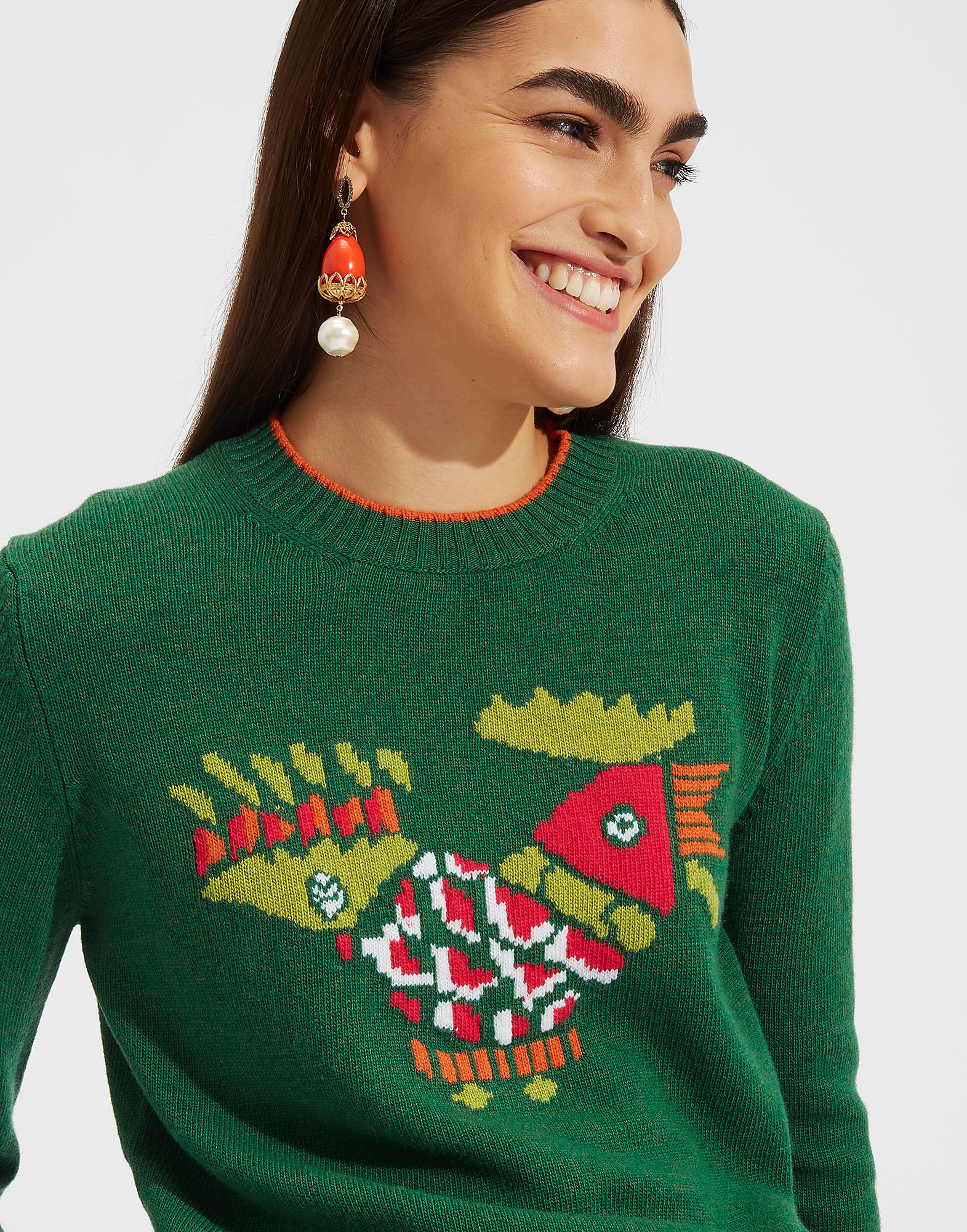 LaDoubleJ Intarsia Crew Neck Solid Green PUL0004KNI001GRE0002