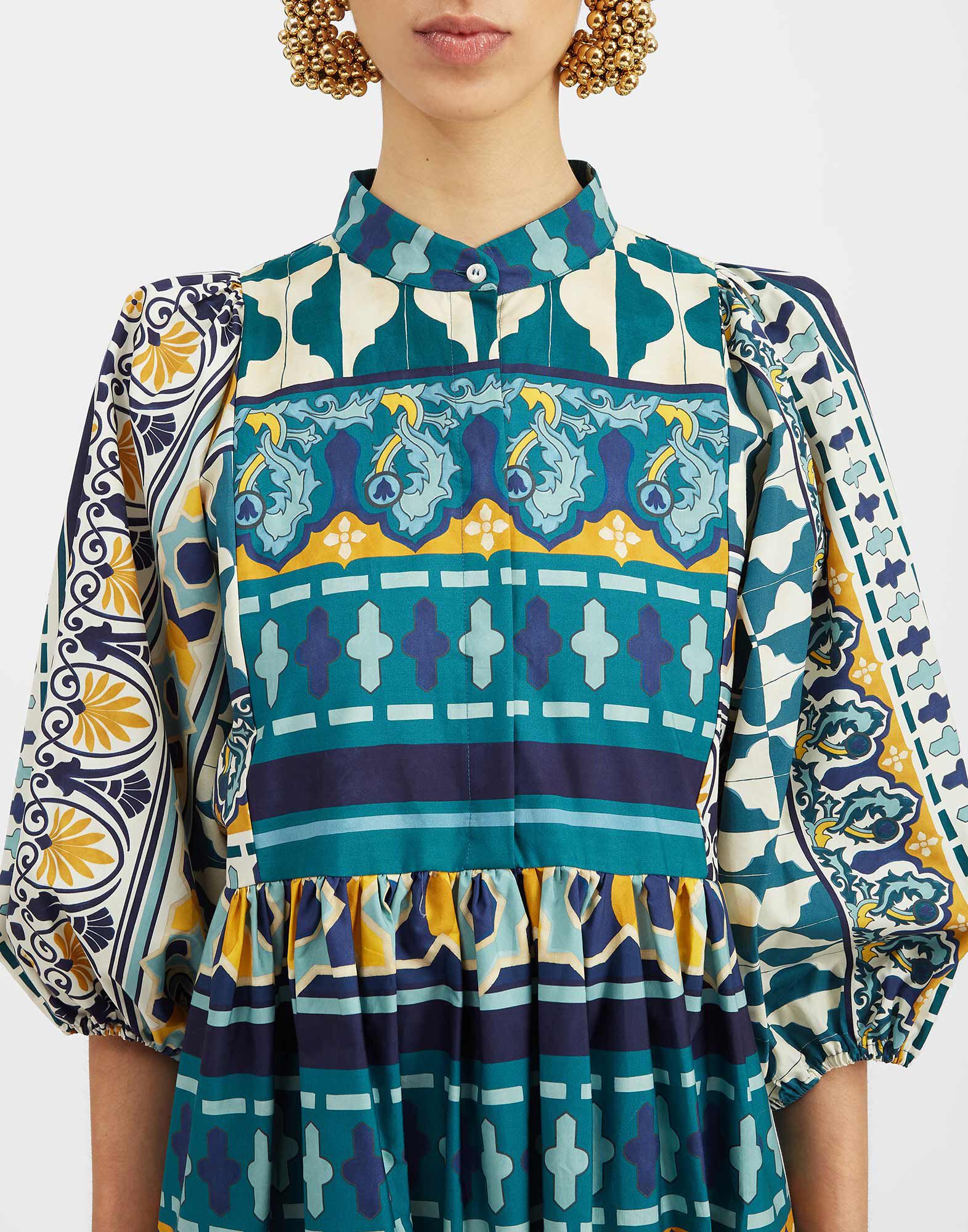 La DoubleJ Portofino Dress Casareale Plac&egrave;e Emerald DRE0374COT039REA01GR04