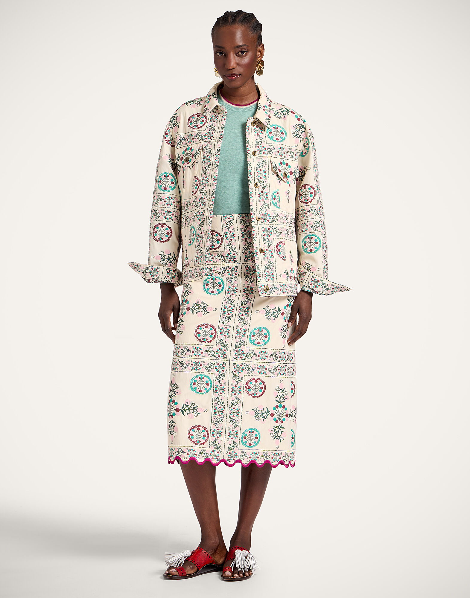 La DoubleJ The Oversized Jean Jacket Florette Tiles Ecru JAC0190JCQ137FLO09BR05