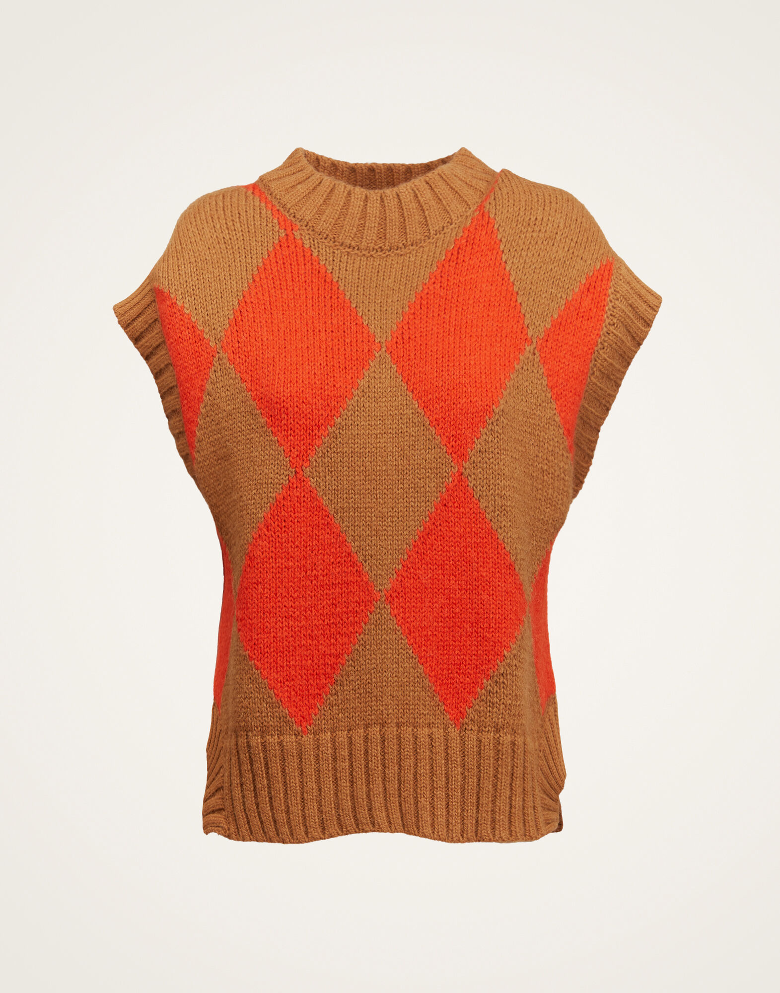 La DoubleJ Argyle Gilet Camel / Orange TOP0077KNI064VAR0123
