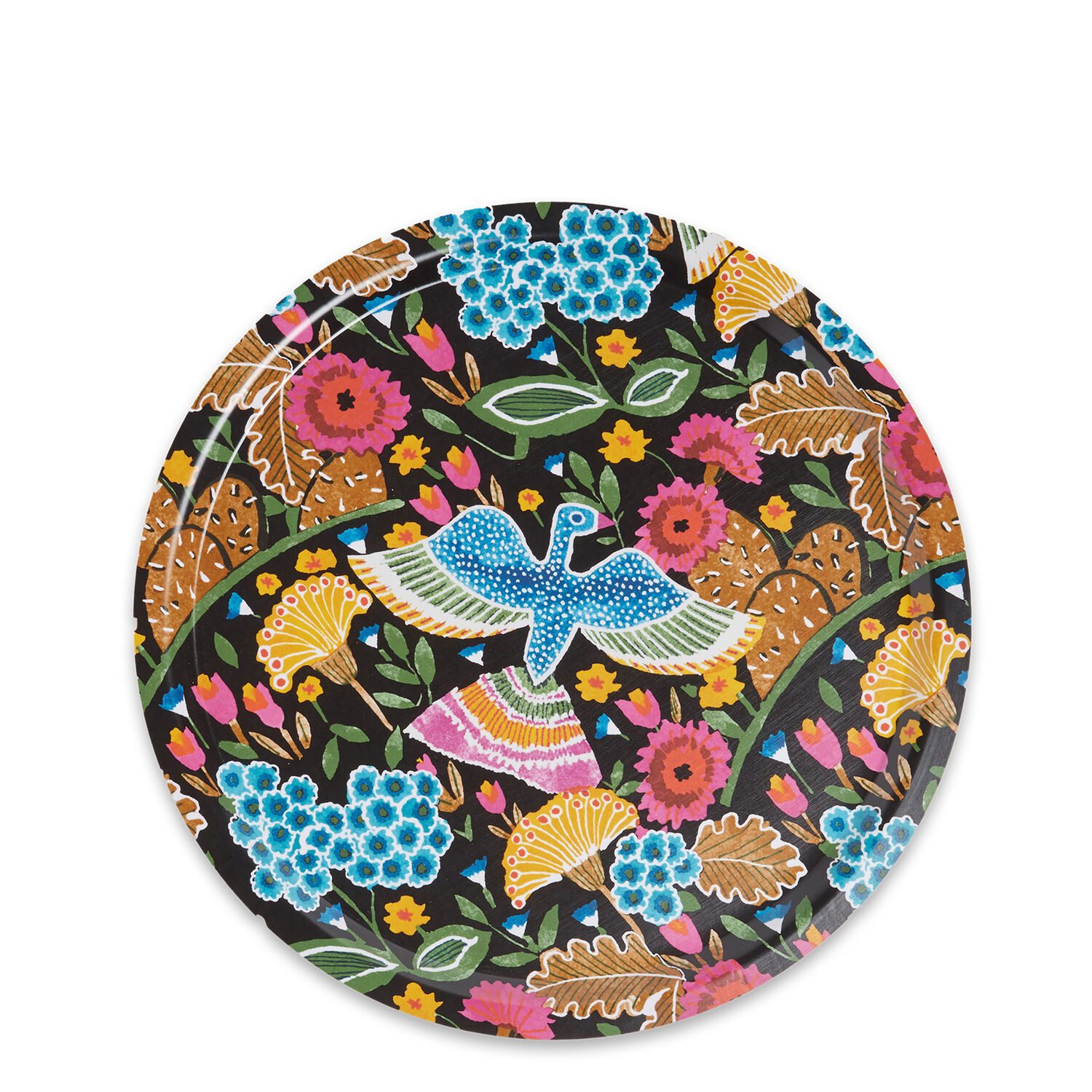 La Doublej Round Printed Tray In Colombo Nero