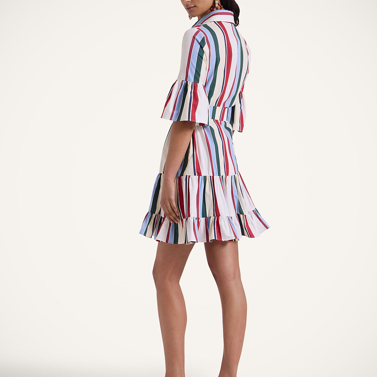 La Doublej Choux Ruffled Striped Cotton-blend Mini Dress In Stripes Multicolor