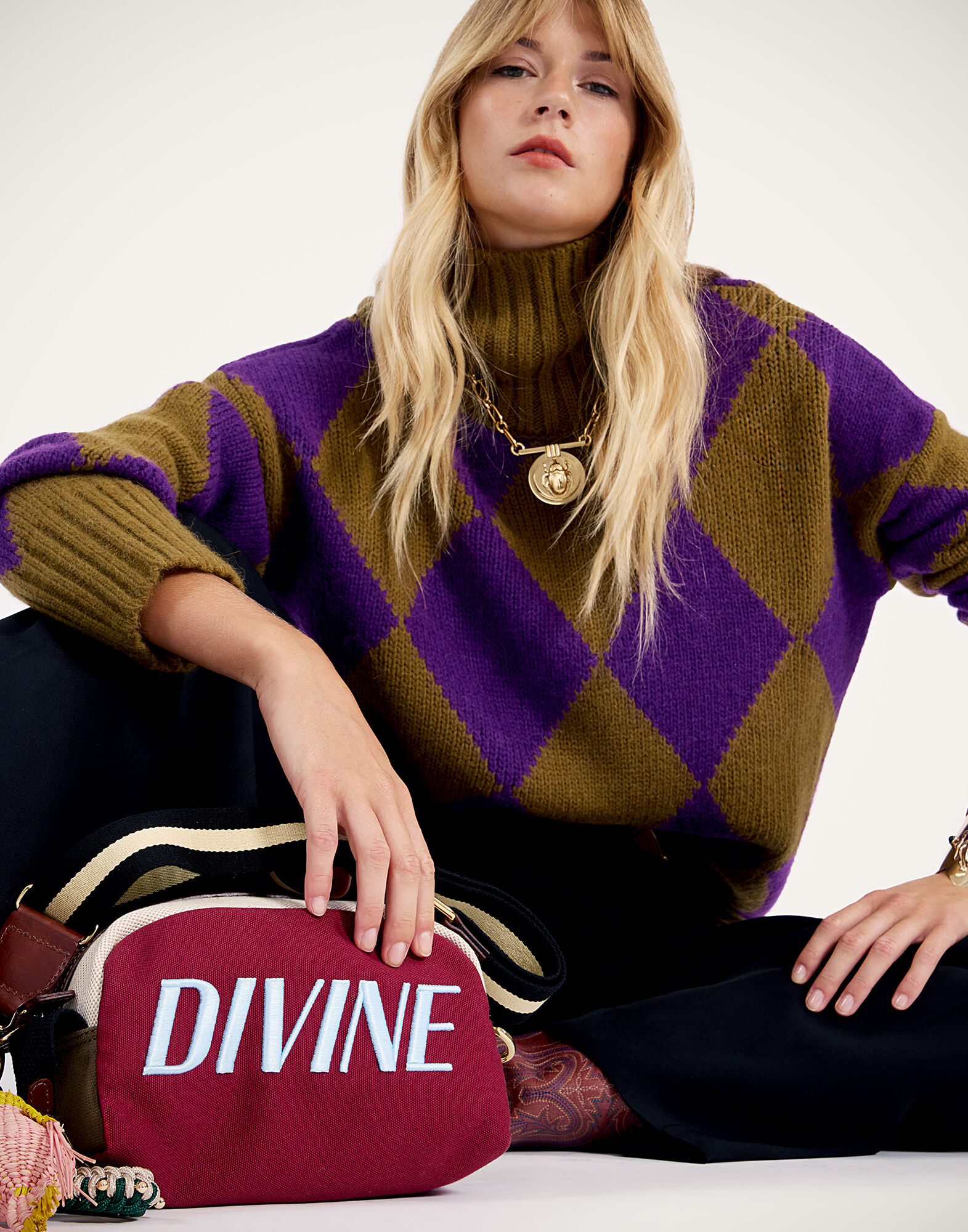 La DoubleJ Argyle Sweater Green/Purple PUL0091KNI064VAR0122