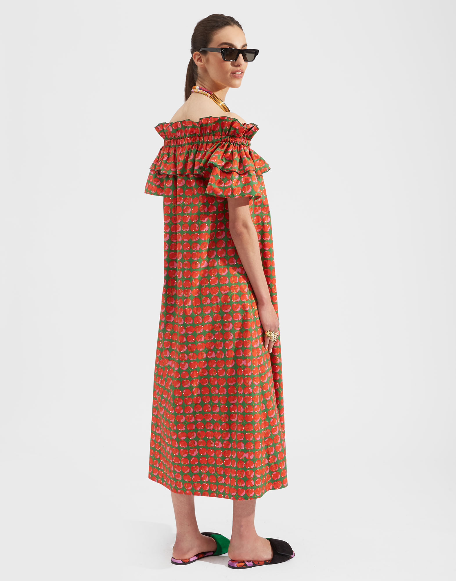 La DoubleJ Breakfast Dress Green Cherries DRE0331COT001CHY0001