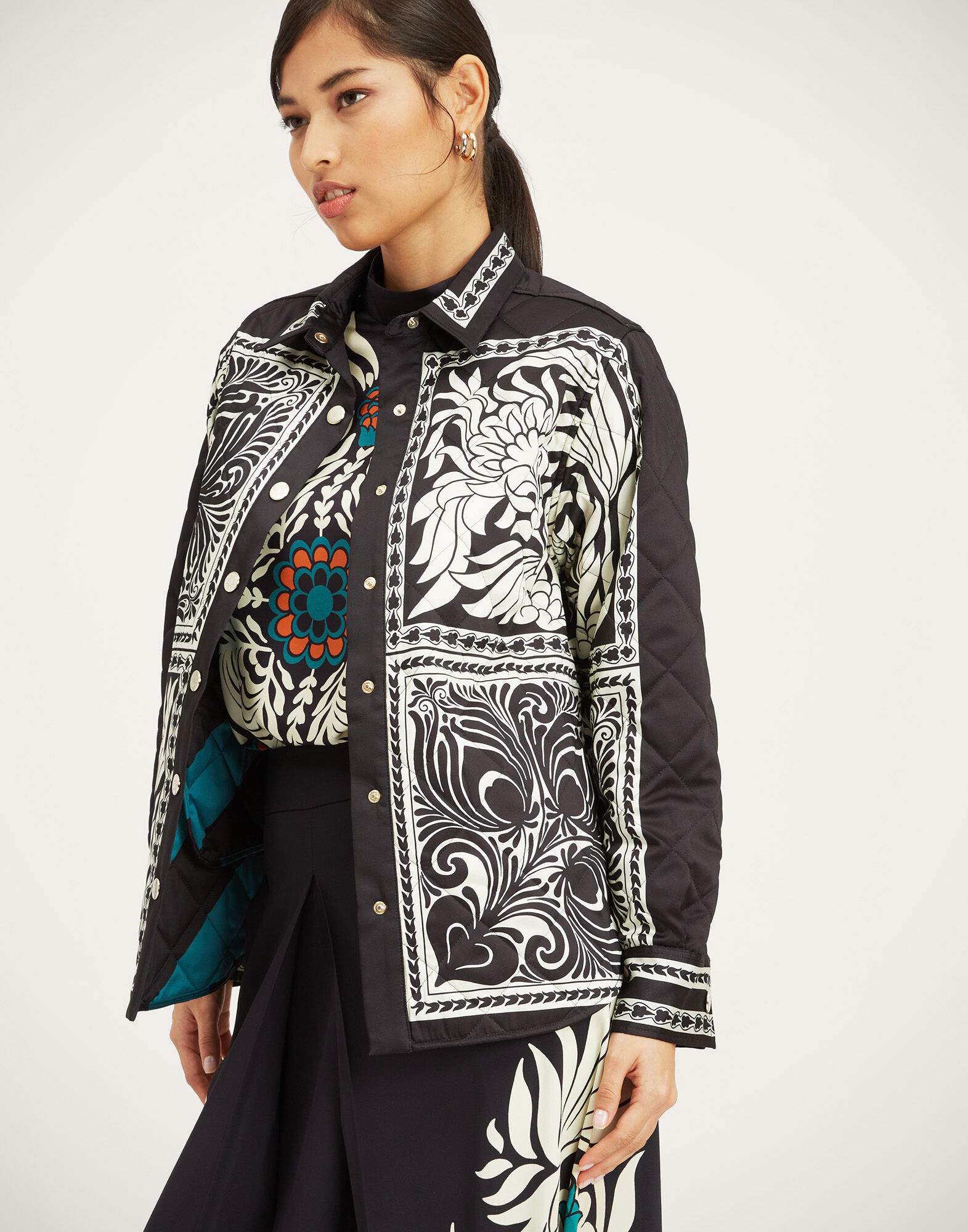 La DoubleJ Iris Shirt Jacket Mix Tiles Plac&eacute;e Black JAC0090POL002MIX01BL01