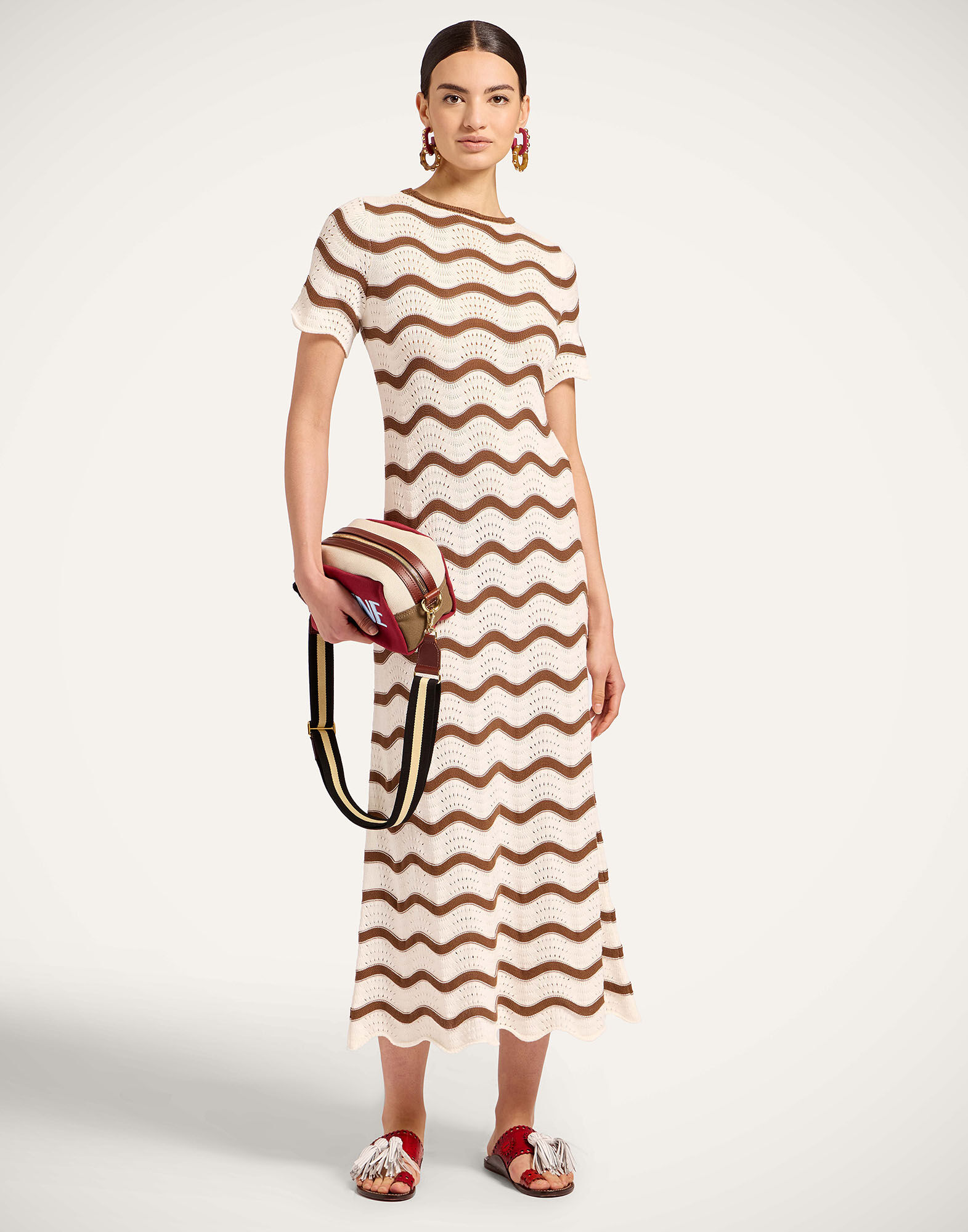 La DoubleJ Wavy Swing Dress Bicolor White & Chocolate DRE1045KNI203VA494WH01