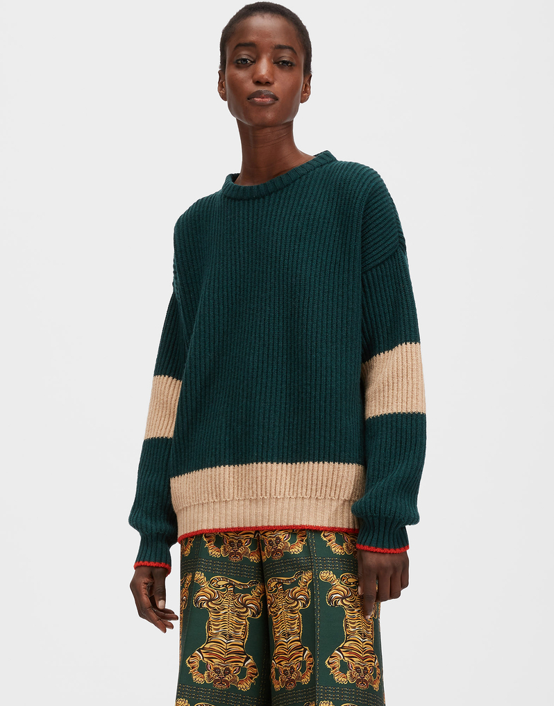 La DoubleJ Crew Boy Sweater La DoubleJ Crew Boy Sweater Verde-Cammello PUL0061KNI037VAR0063