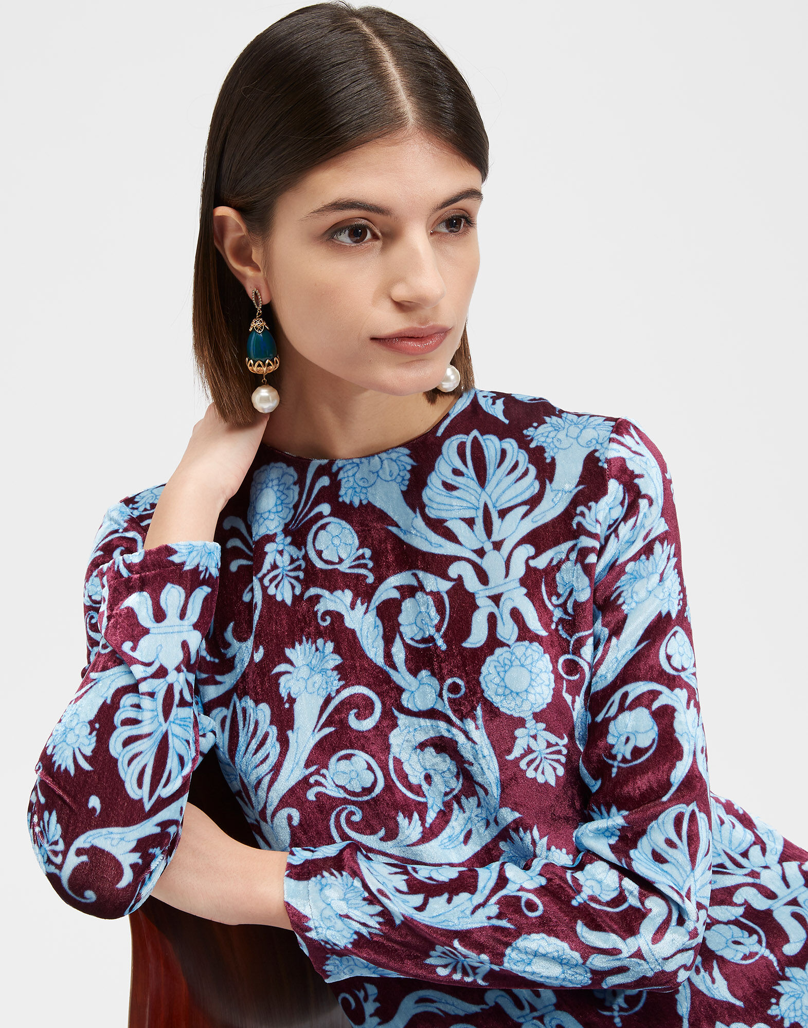 La DoubleJ Long Sleeve Swing Dress Brocade DRE0184VEL004BRO0007