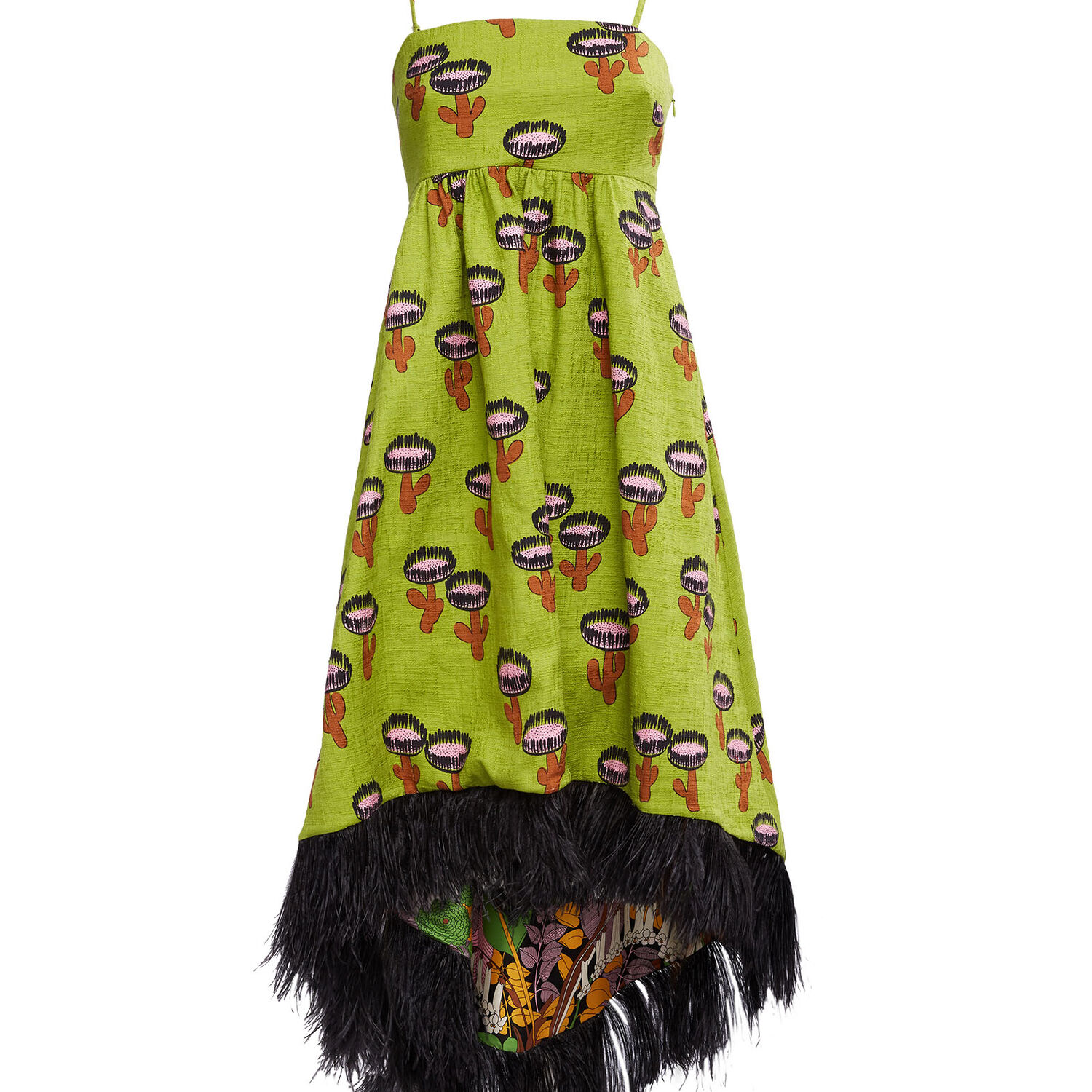 La Doublej La Scala Feather-hem Dress In Chirpy Cactus Verde