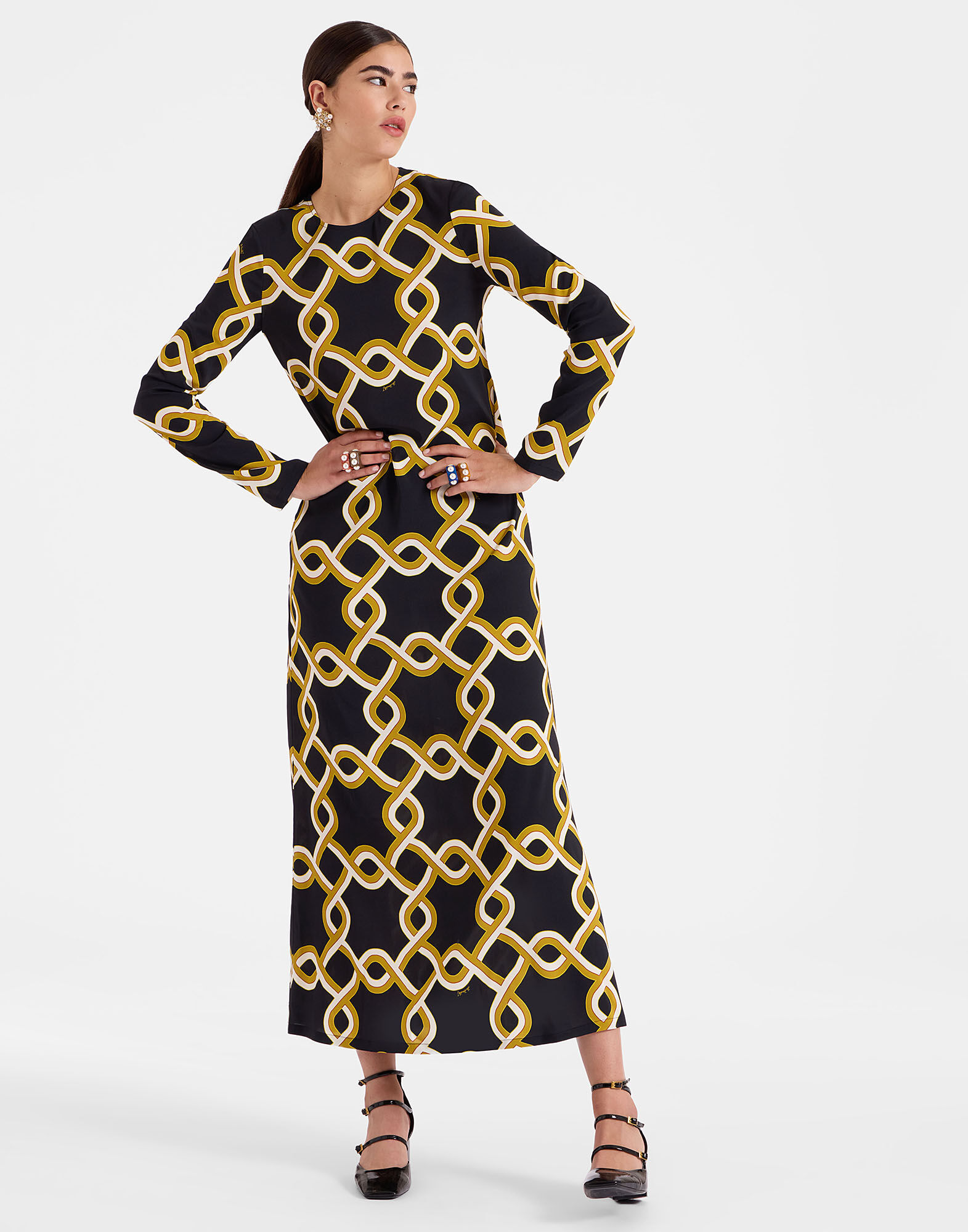 Long Sleeve Swing Dress in Tackle Black fur Damen La DoubleJ