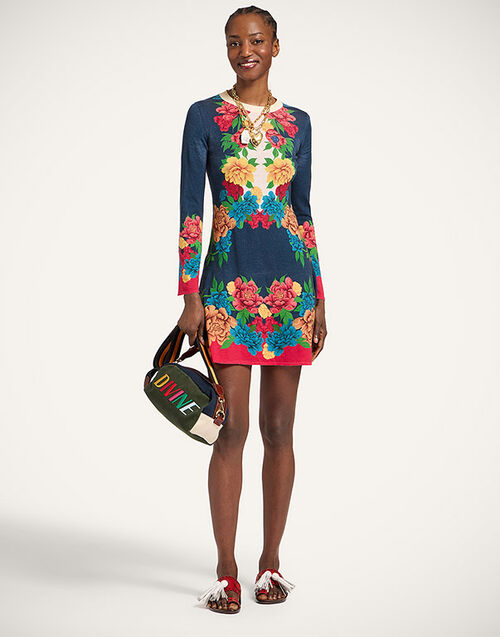 La DoubleJ Knit Long Sleeve Mini Swing Dress Queen Peony Plac&eacute;e Blue DRE1068KNI206VA484BU03