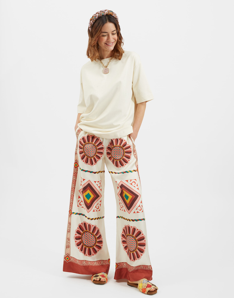 La DoubleJ Palazzo Pants La DoubleJ Palazzo Pants Macro Tiles Placée TRO0026SIL006MAC01WH01