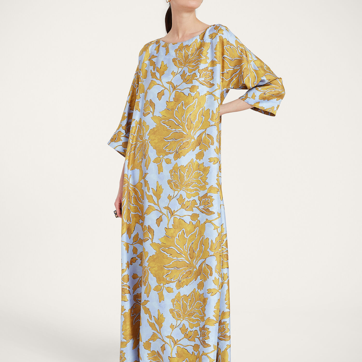 La Doublej Muumuu Dress Round Neck In Tangle Light Blue