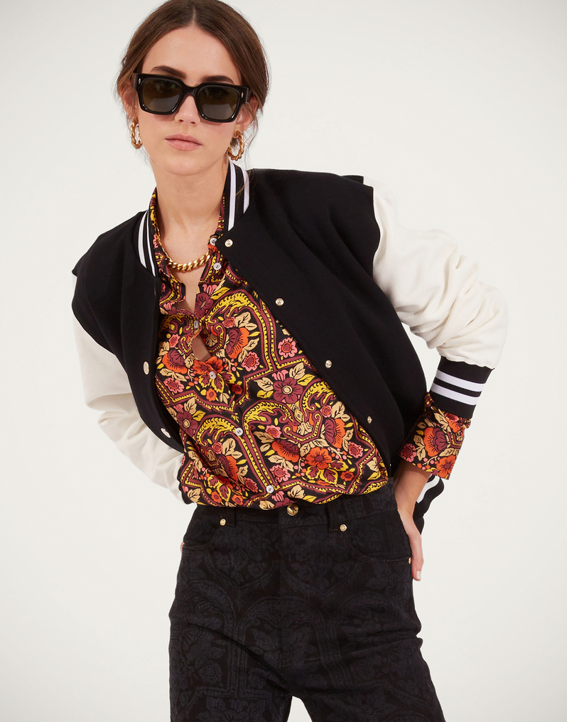 La DoubleJ Embroidered Sisterhood Varsity Bomber La DoubleJ Embroidered Sisterhood Varsity Bomber Solid Black JAC0065JER028SOLIDBL01