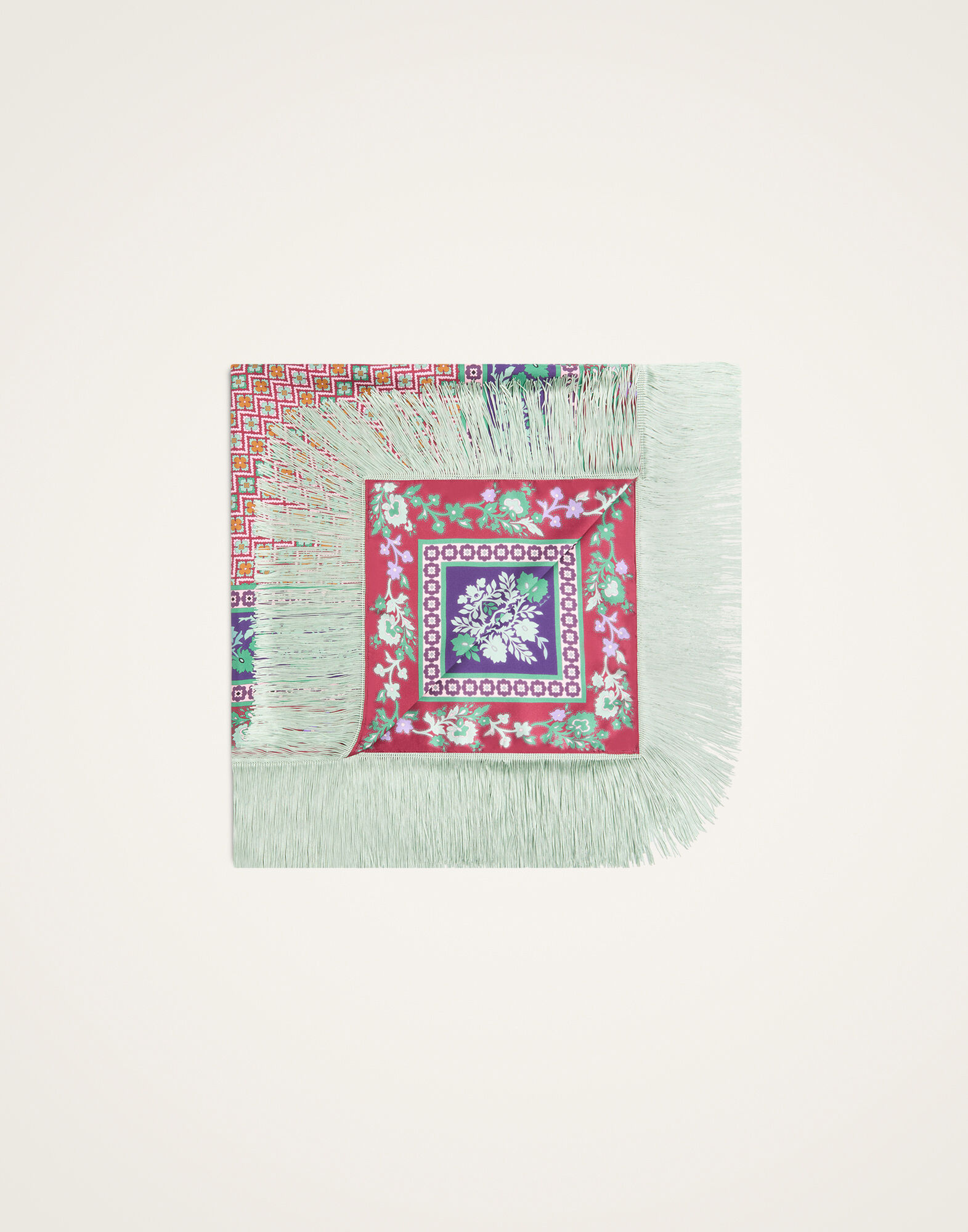 La DoubleJ Reversible Fringe Foulard 90 Regalia Plac&eacute;e Red SCA0073SIL006REG02RE01