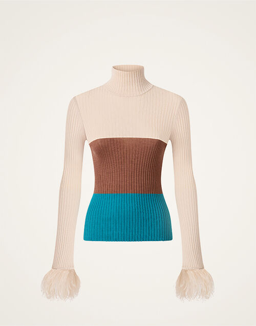 La DoubleJ High Kick Top Color Block Ecru, Tobacco, and Light Blue PUL0167KNI091VA526BR05