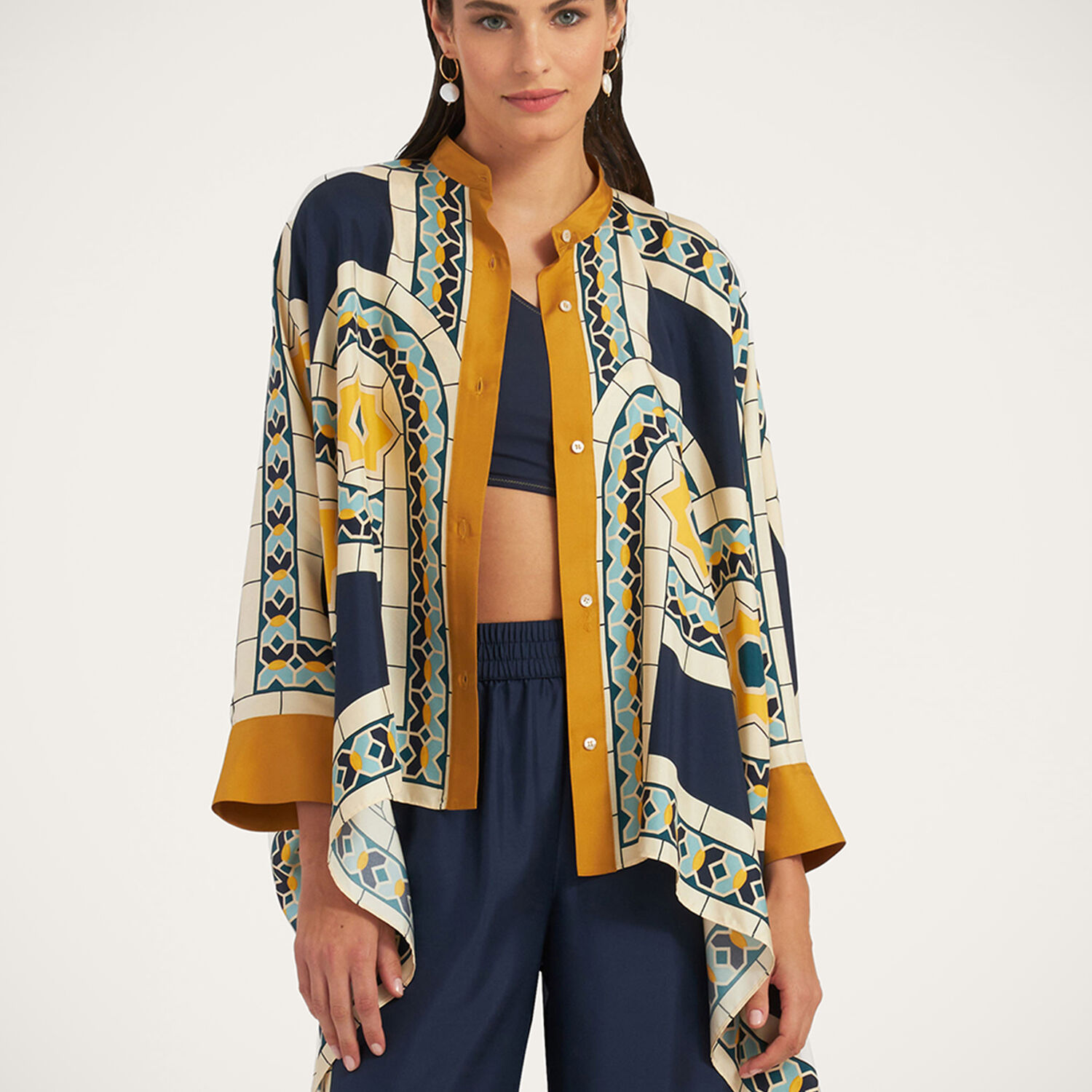 Shop La Doublej Foulard Shirt In Mudejar Placée Blue