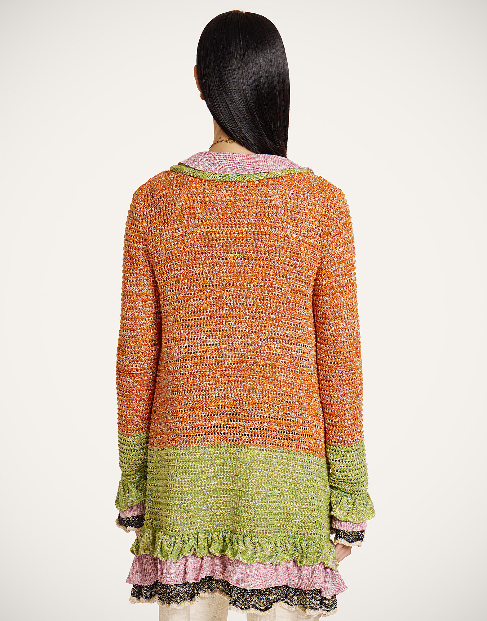 La DoubleJ Eight Counts Cardigan Color Block Orange & Green PUL0349KNI199VA467OR02