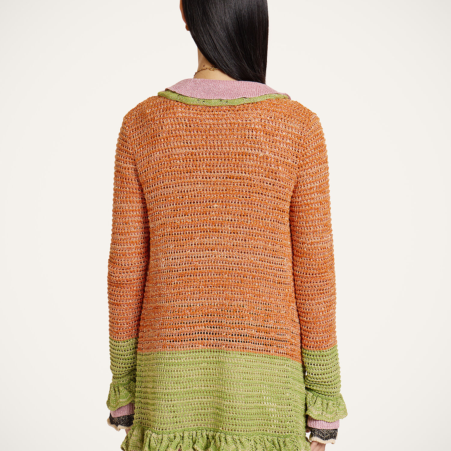  La Doublej Knitwear Women - Eight Counts Cardigan Color Block Orange & Green M 45% Cotton 38% Viscose 12% Metal Polyester 5% Polyammide 
