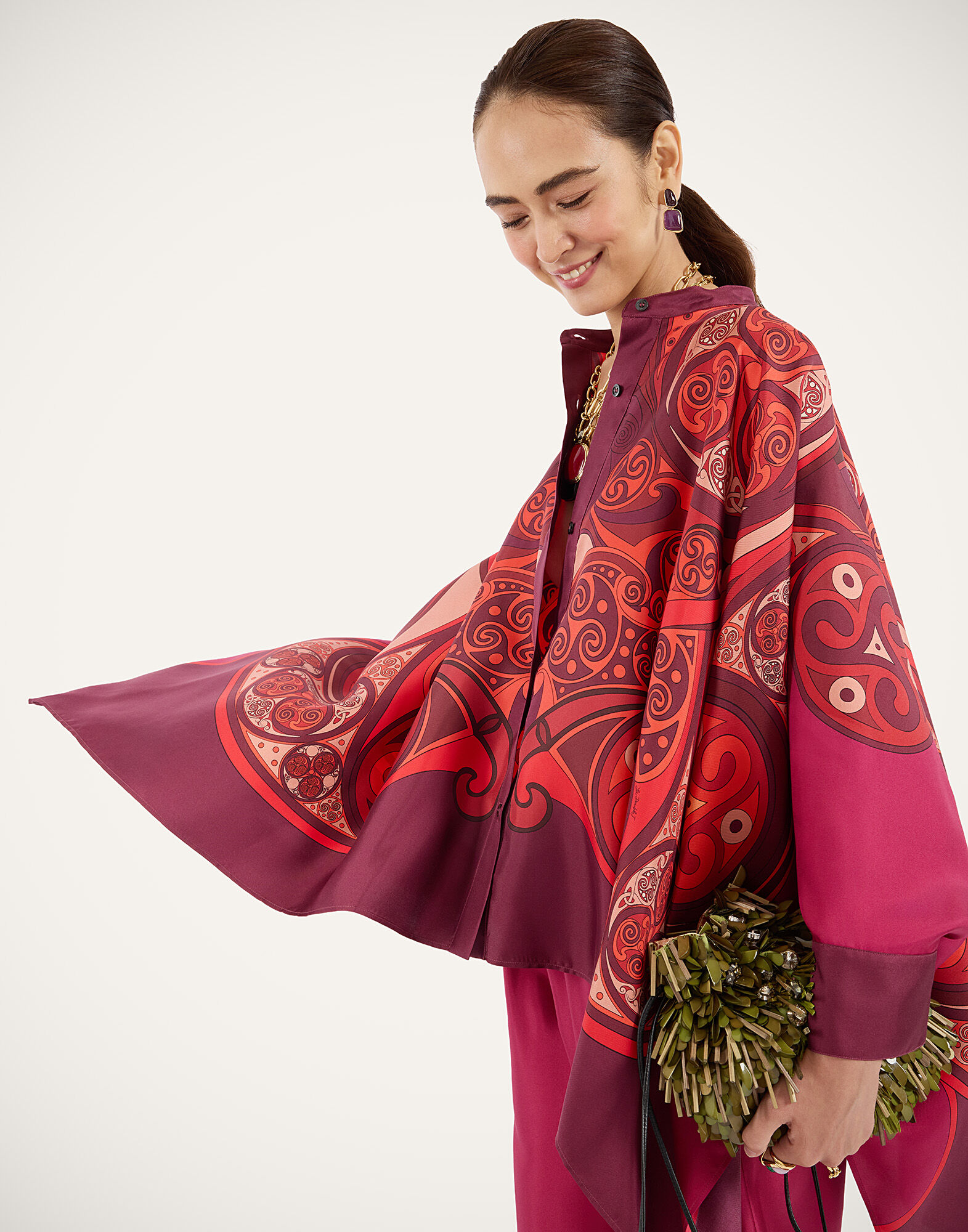 La DoubleJ Foulard Shirt Alchemy Plac&eacute;e Dark Red SHI0059SIL001ALC03RE40