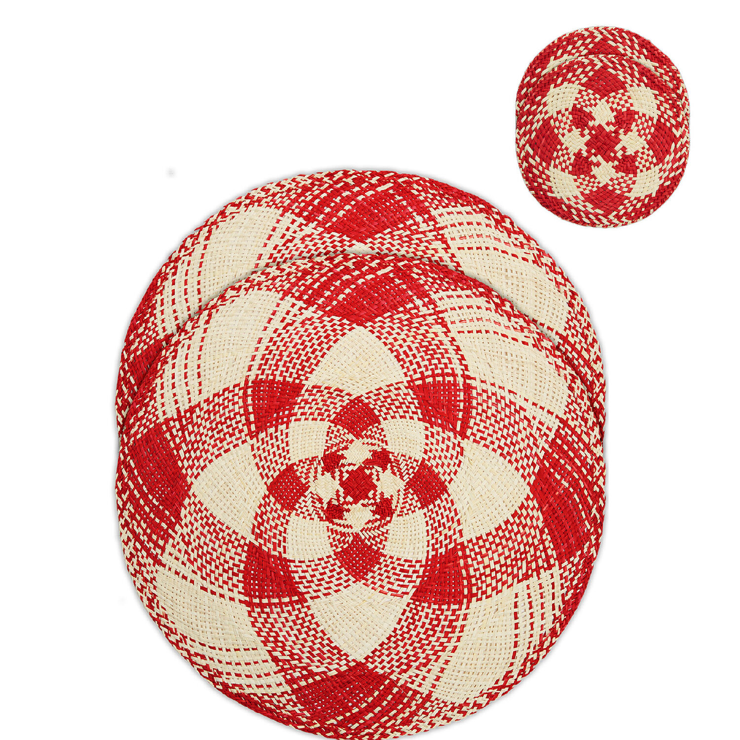 La Doublej Straw Tablemat And Coasters Set Of 4 In Rosso/naturale