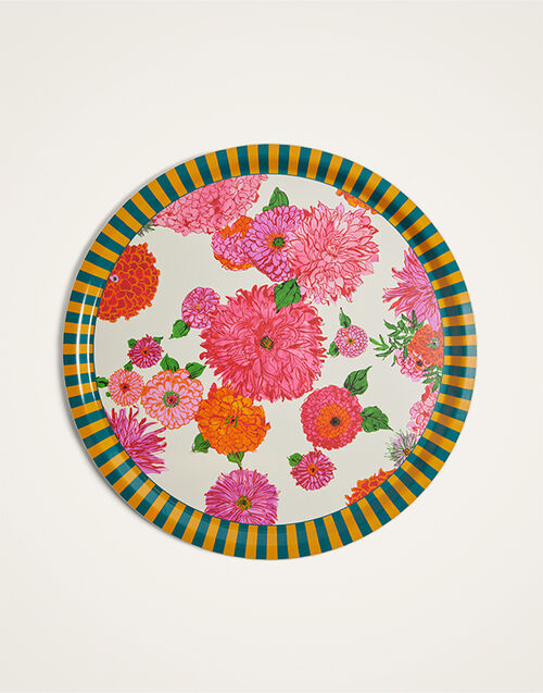 La DoubleJ Large Round Printed Tray Bright Blooms Pink TRA0006WOD001BRB03PI01