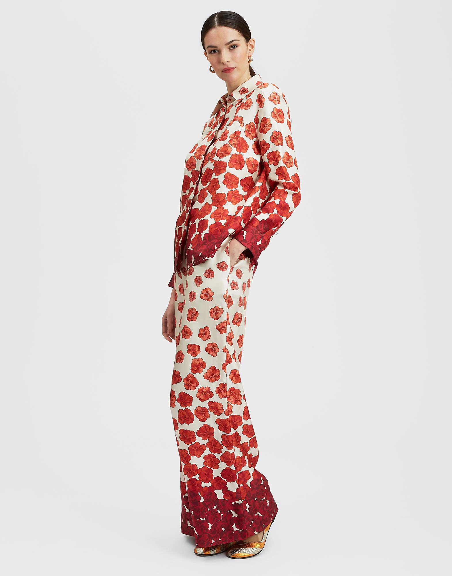 La DoubleJ Palazzo Pants Haze Plac&egrave;e Red TRO0003SIL001HAZ01RE01