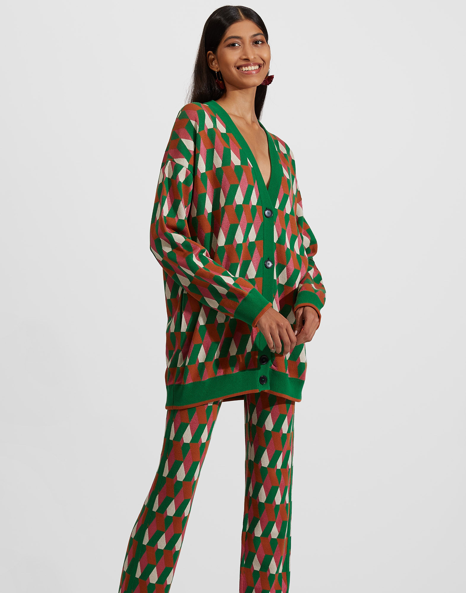 La DoubleJ Knit Leisure Cardigan Diamond Verde PUL0068KNI044VAR0079