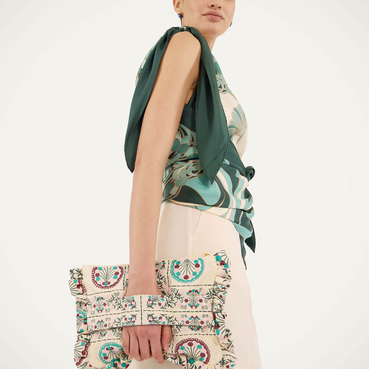  La Doublej Bags & Pochettes Women - Hand Pochette Florette Tiles Ecru One Size 65% Cotton 35% Polyester 