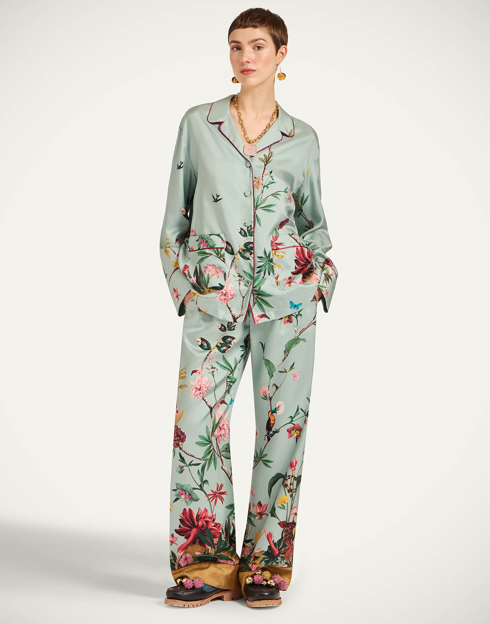 La DoubleJ Pajama Shirt Zooflora Plac&eacute;e Light Blue SHI0077SIL001ZOF04BU01