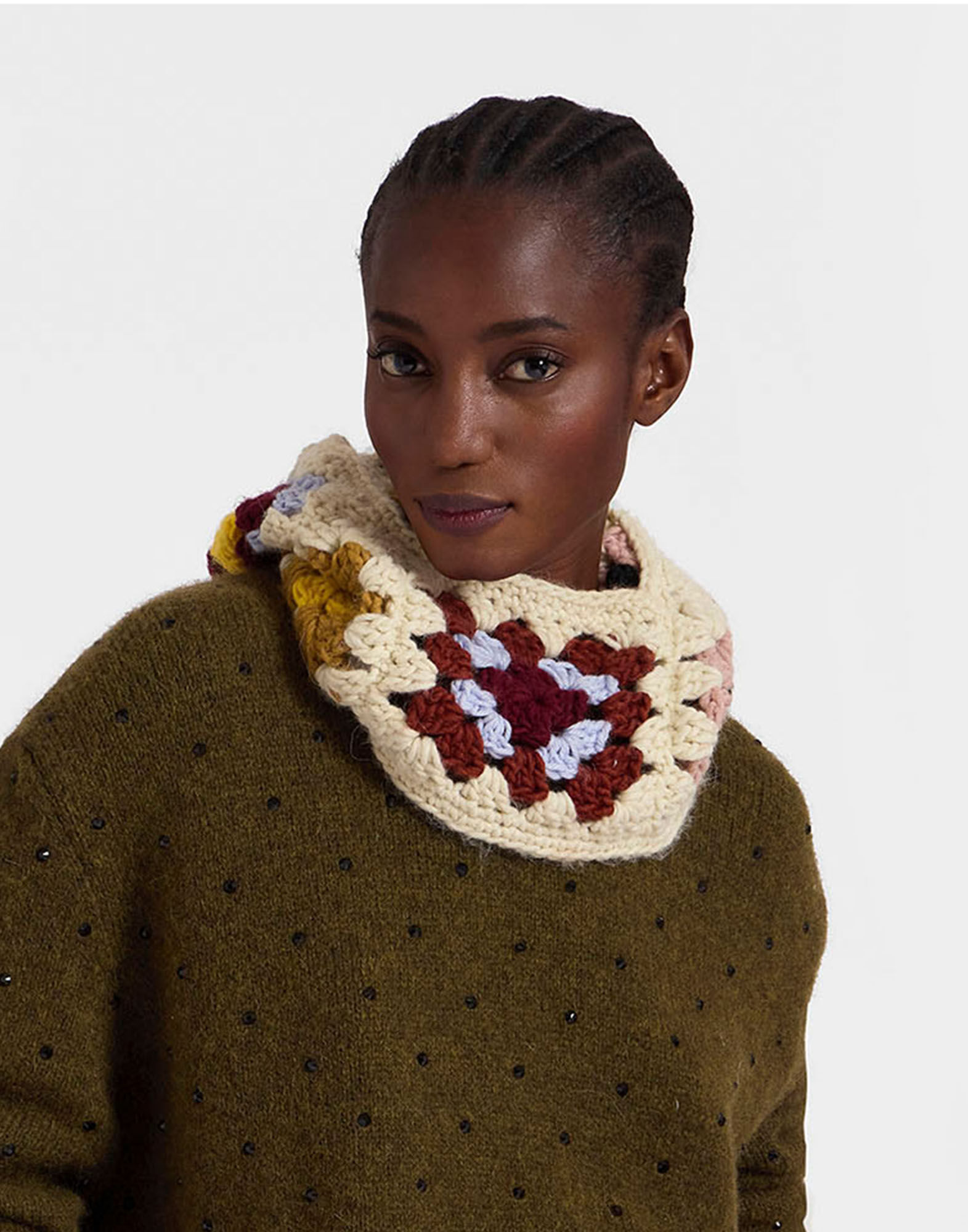 La DoubleJ Lacey Snood Flower Tile Ivory HAT0030KNI145FLW01WH04