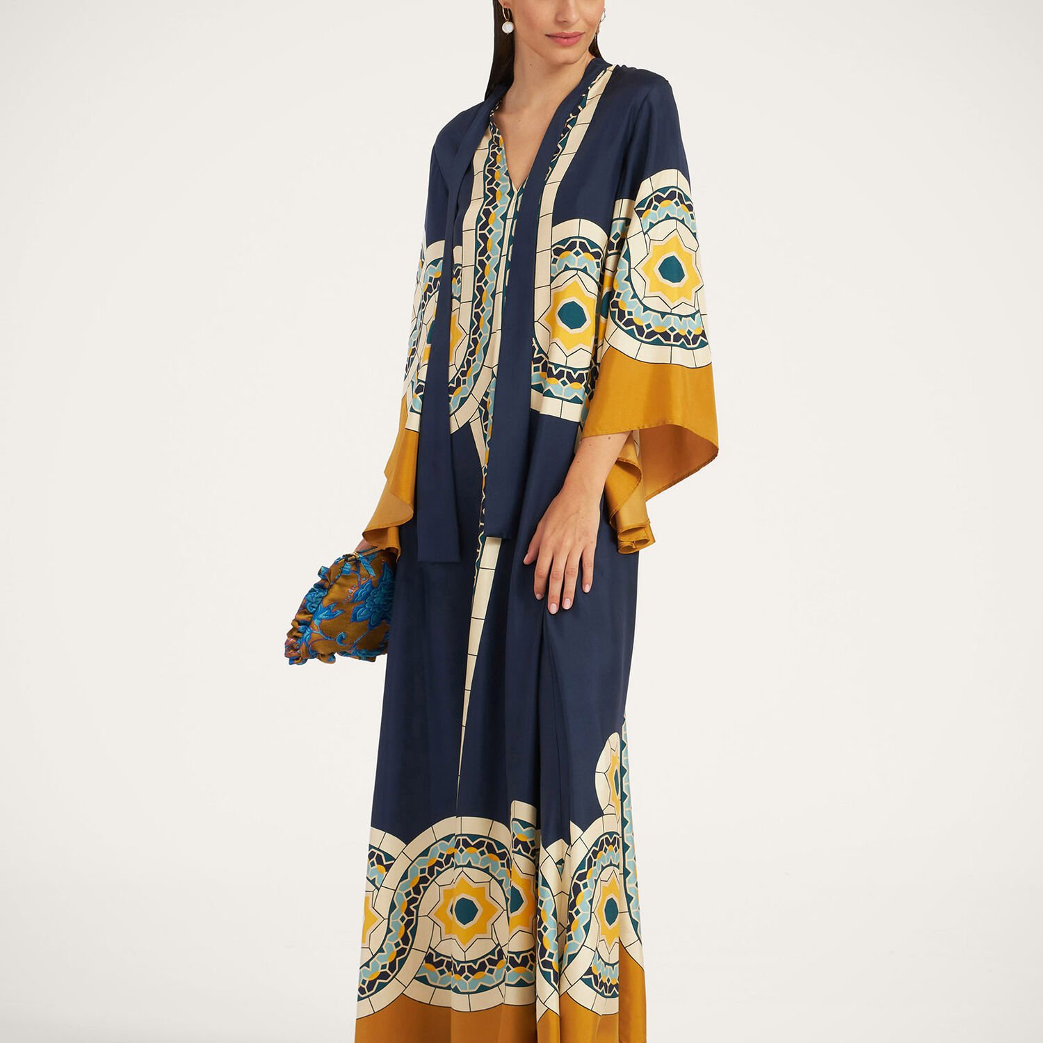 La Doublej La Double J Woman Maxi Dress Navy Size L Silk In Mudejar Placée Blue