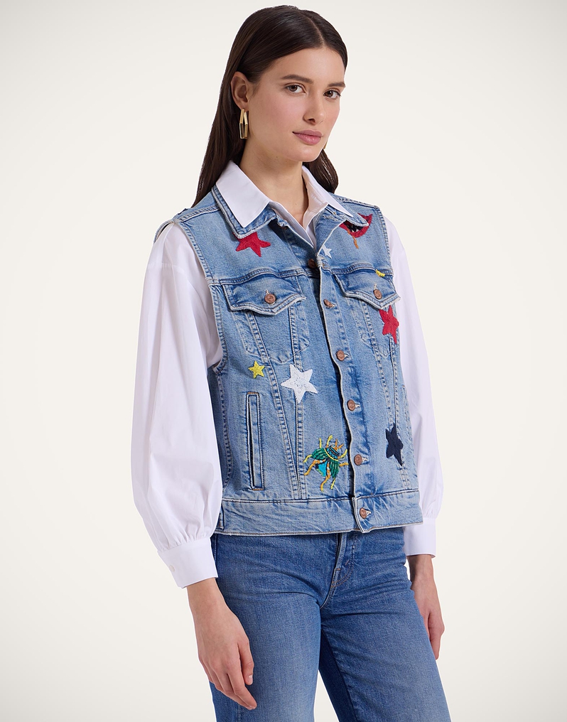 La DoubleJ The Clean Armhole Drifter Vest La DoubleJ The Clean Armhole Drifter Vest Star Of The Show Blue JAC0139DEN011STA03BU03