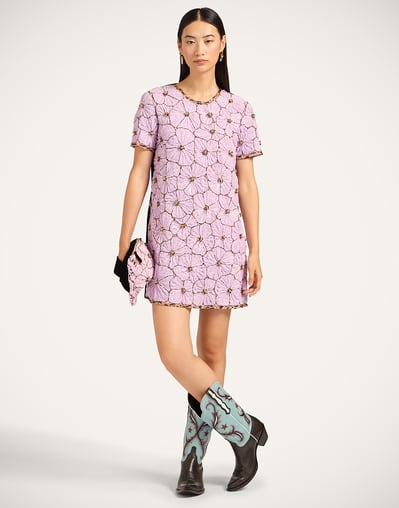 light purple swing dress Short Sleeve Mineral Wash Swing Dress With Lace Summer Clearance M