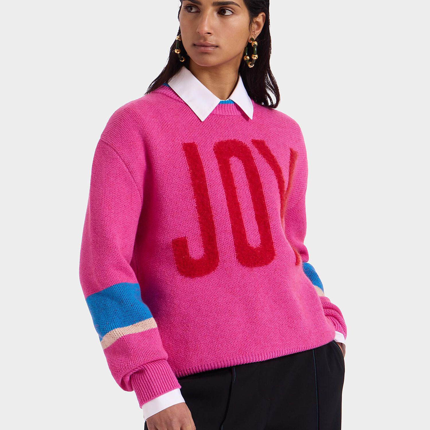 La Doublej Joy Sweater In Color Block Pink & Red