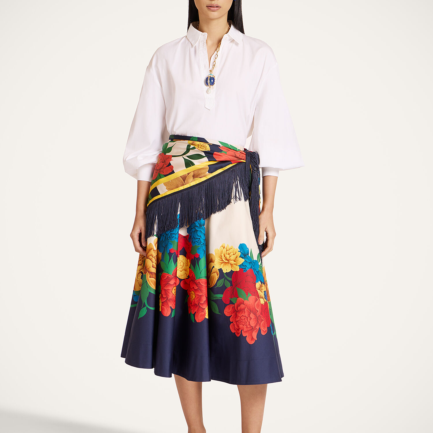  La Doublej Foulards & Scarves Women - Reversible Fringe Foulard 90 Princess Peony Placée Blue One Size 100% Silk 