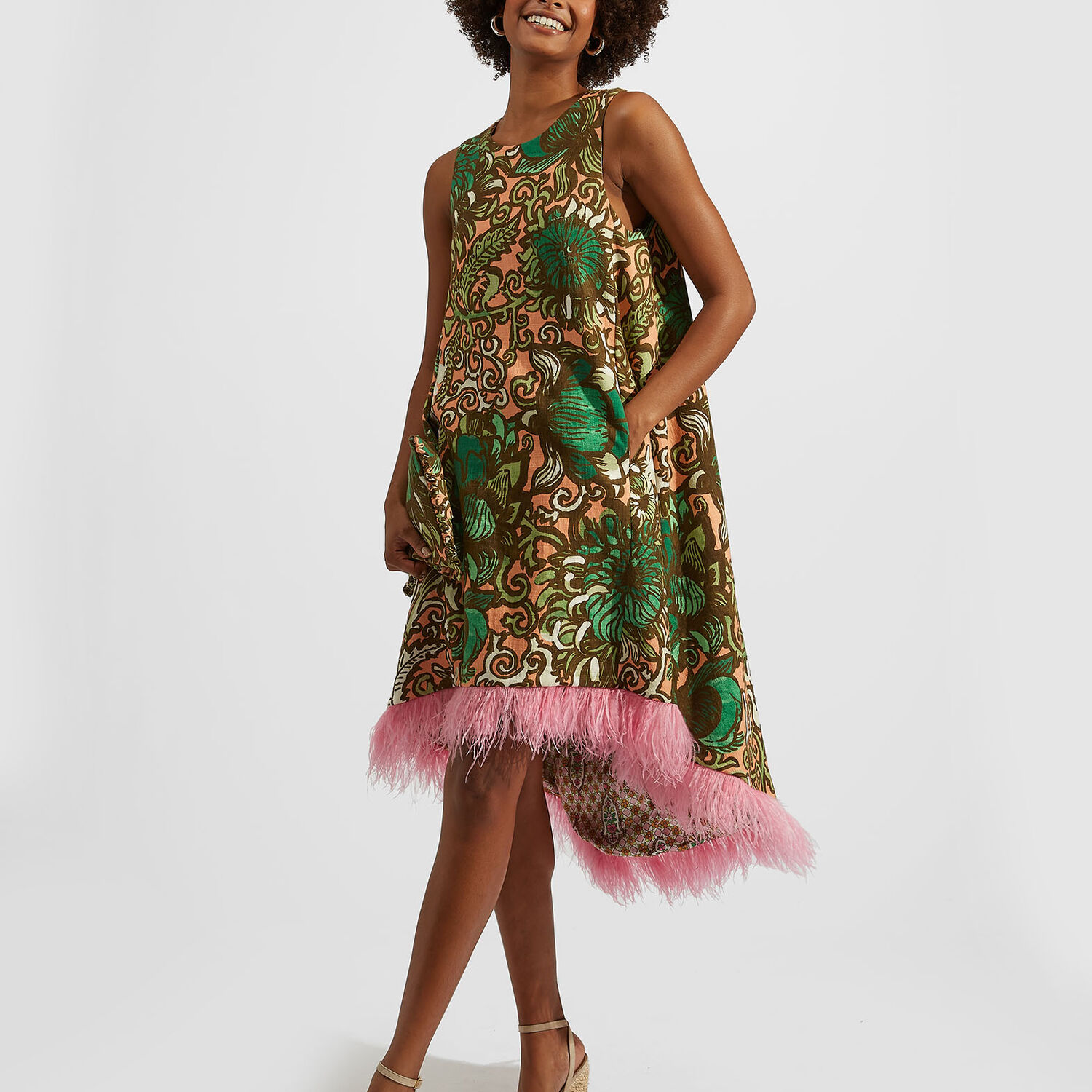 La Doublej La Scala High Dress With Feather-trim In Anemone Pink
