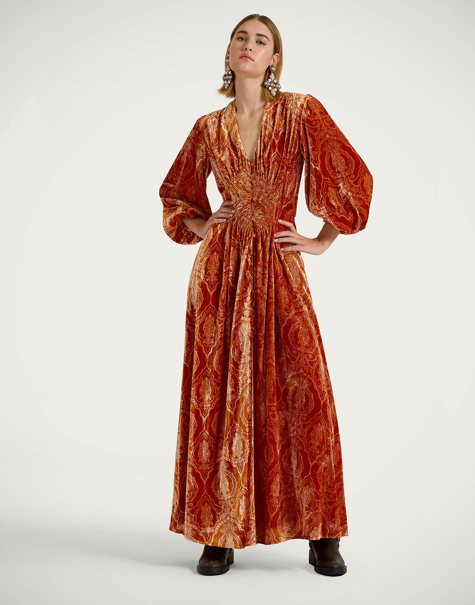 La DoubleJ Long Camerino Dress Banquet Orange DRE0585DEV003BQT03OR02