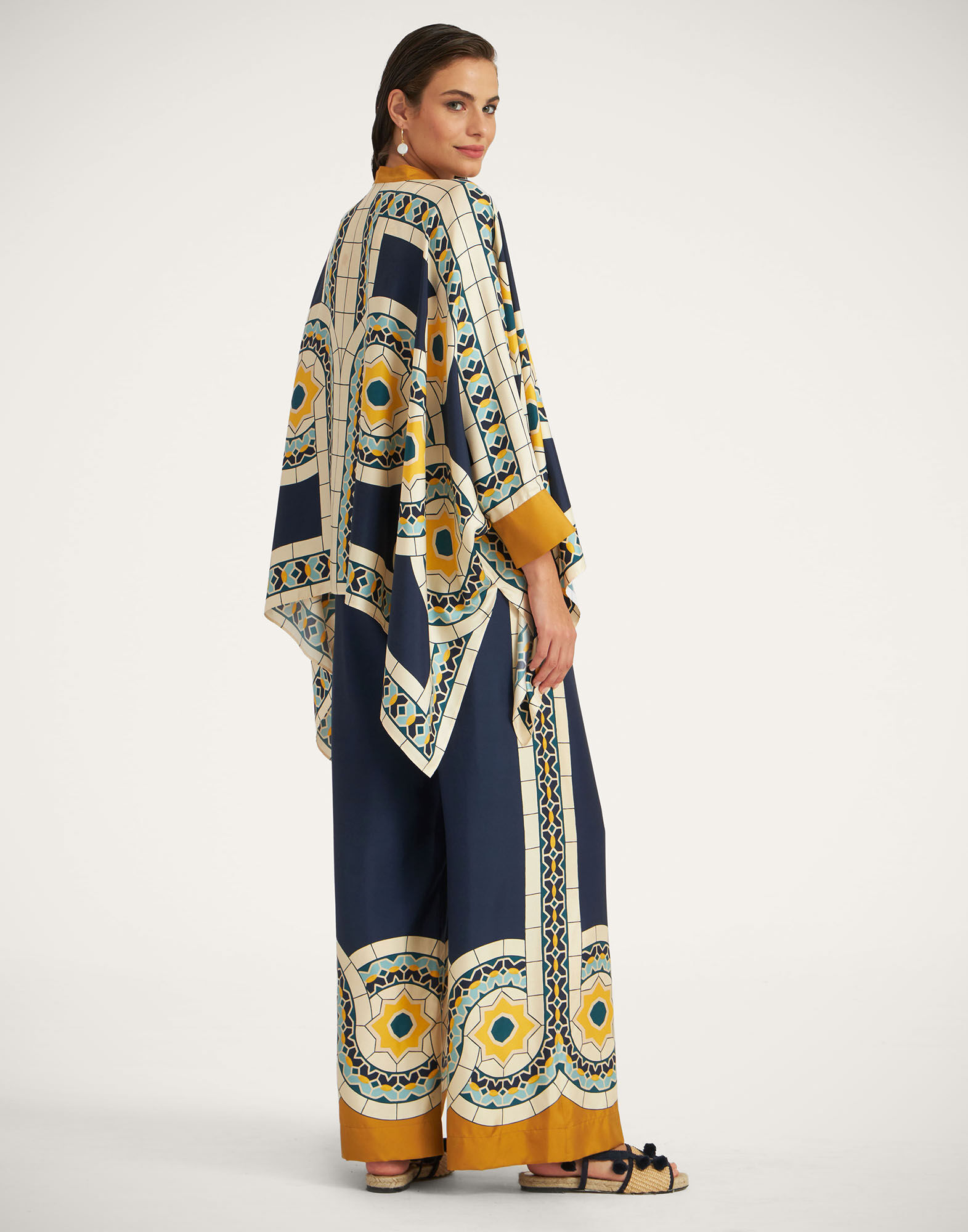 La DoubleJ Palazzo Pants Mudejar Plac&eacute;e Blue TRO0026SIL006MUD01BU03