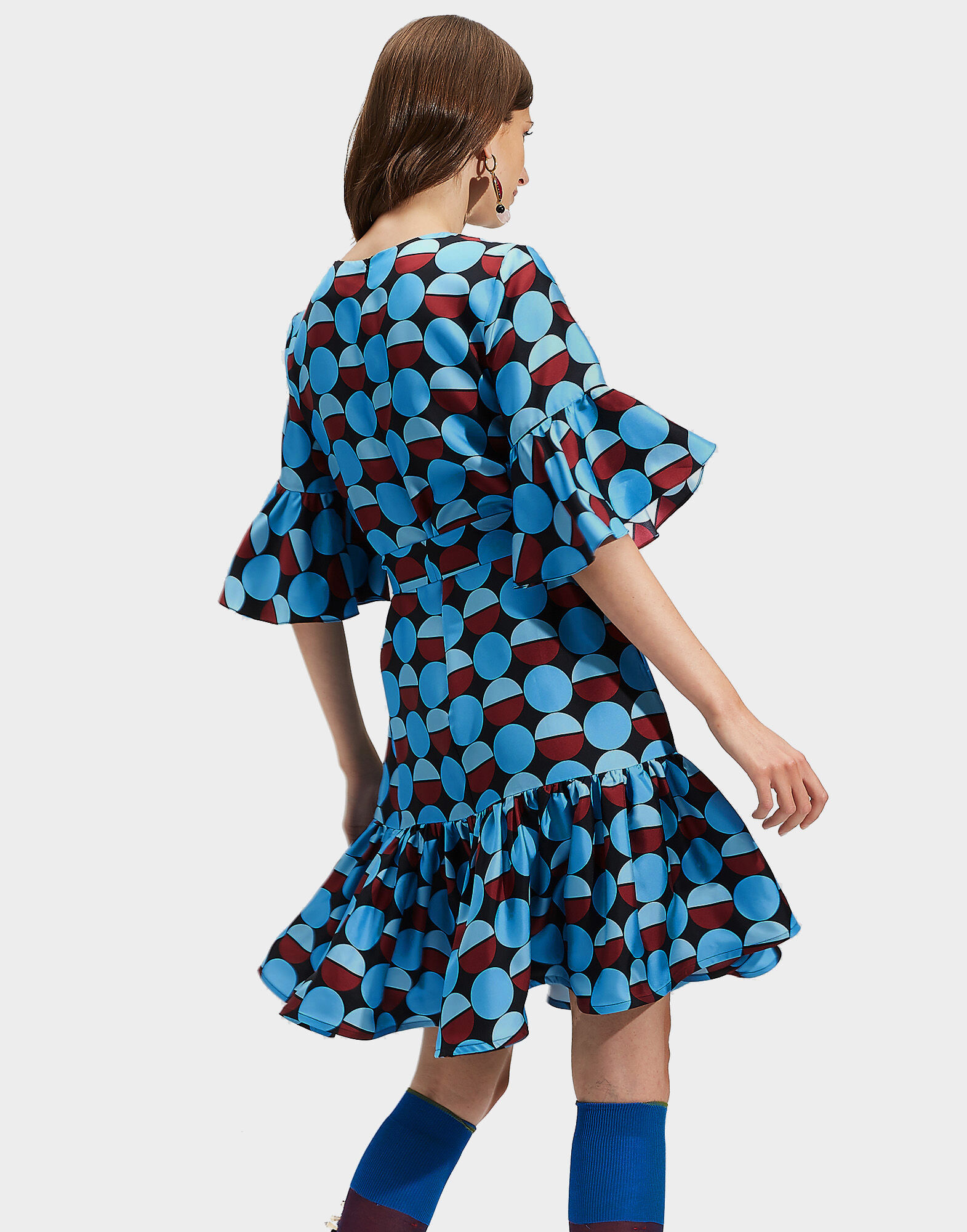 LaDoubleJ Short Curly Swing Dress Sfere Azzurro DRE0200SIL001SFE0003