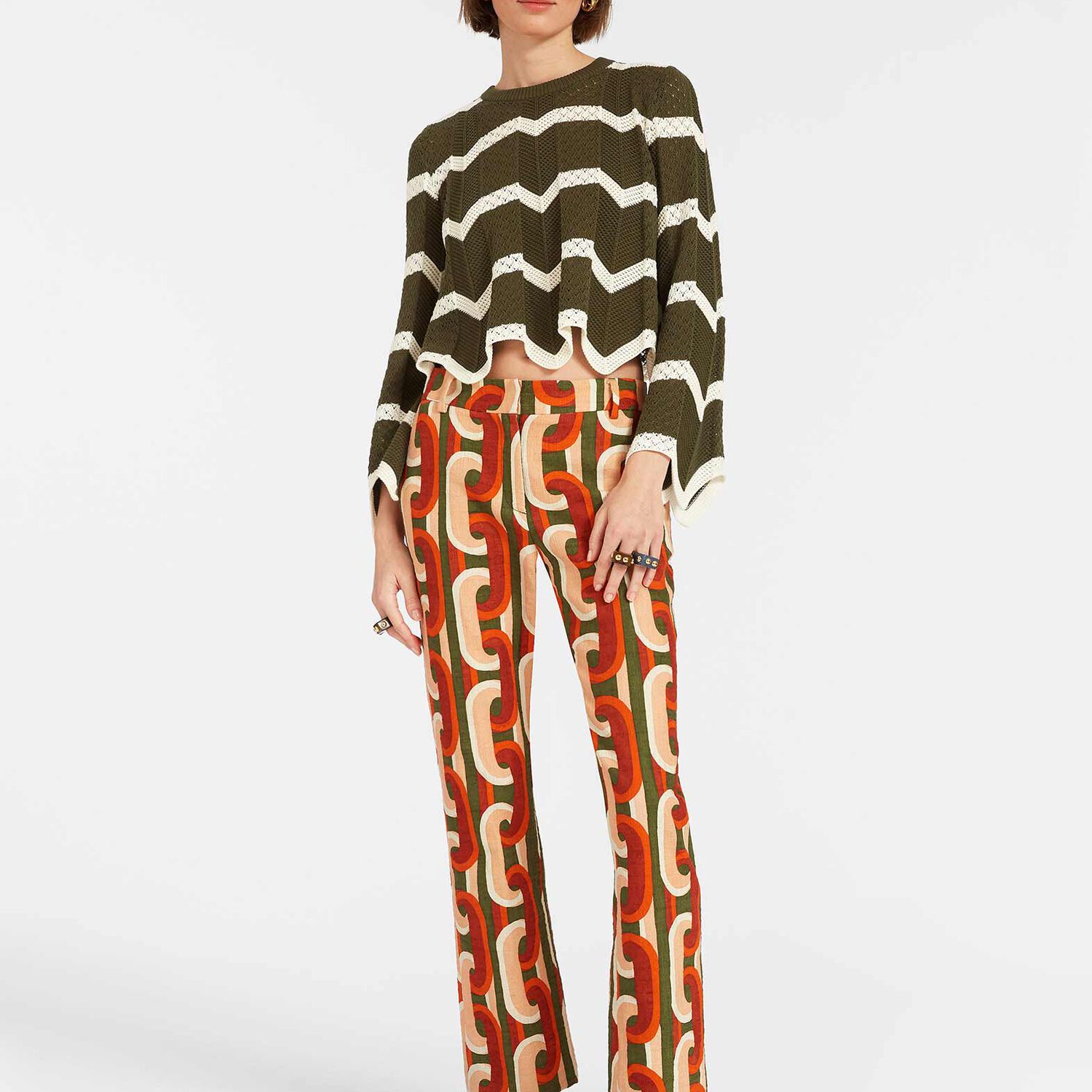 La Doublej Chevron Crop Sweater In Solid Camouflage